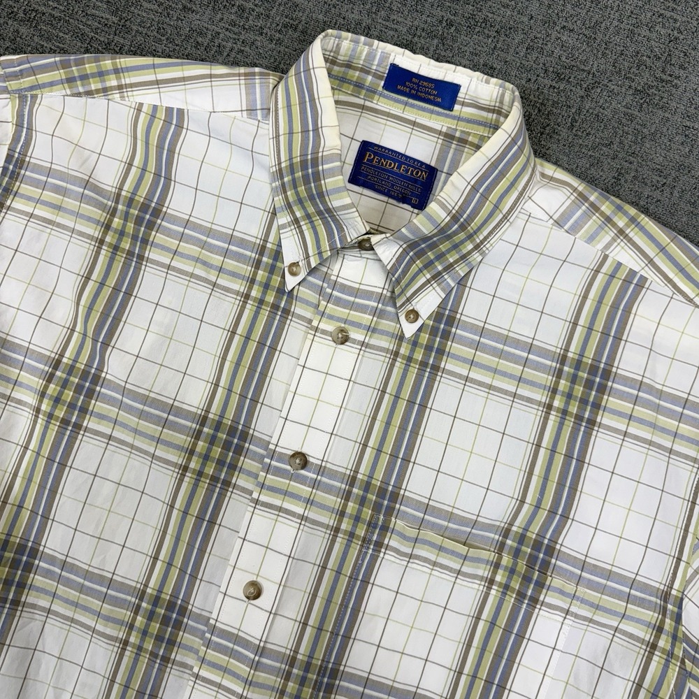 Pendleton Shirt‎ Mens Large White Green Plaid Button Up Cotton Outdoors Top